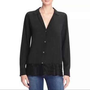 Equipment Femme Black Lace Hem Women's Top